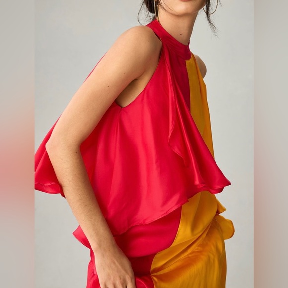 Pinnacle By Shruti Sancheti Mock-Neck Colorblock Ruffle Dress, Size S - Picture 3 of 8